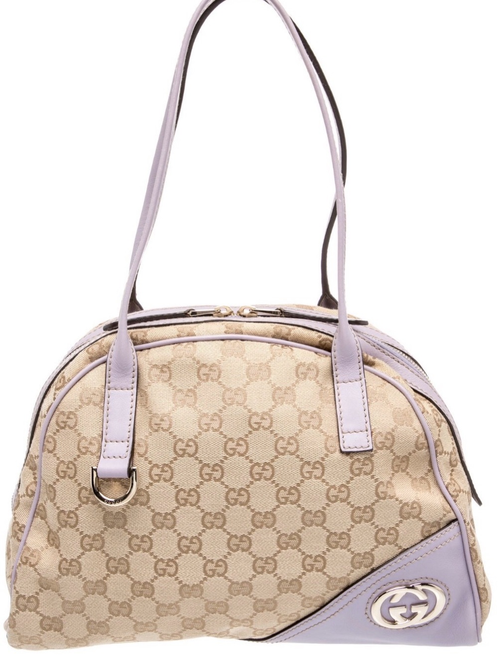Authentic Gucci GG Canvas Sukey Tote Bag Beige & Lilac Purple Leather Trim Rare